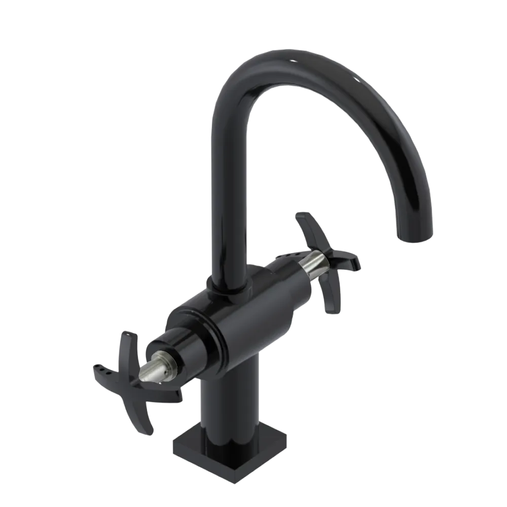 Rubinet Single Hole Dual Handle Lav. Set. (less drain) Black