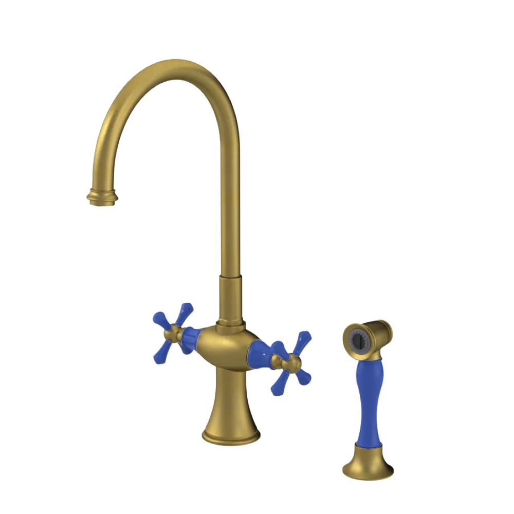 Rubinet Two Handle Single Hole Kitchen Set with Hand Spray Antique Brass Matt