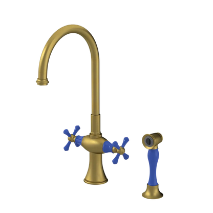 Rubinet Two Handle Single Hole Kitchen Set with Hand Spray Antique Brass Matt