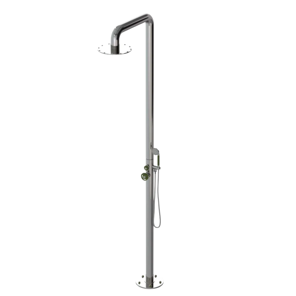 Rubinet Pressure Balance Outdoor Shower with Hand Held Shower & 10" Shower Head - 304 Stainless Steel Polished Nickel