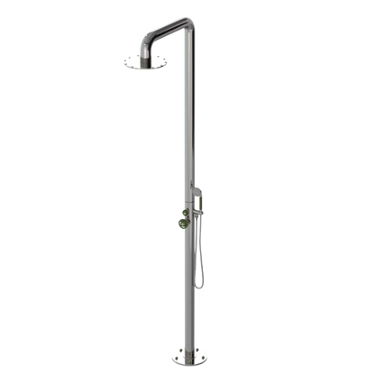 Rubinet Pressure Balance Outdoor Shower with Hand Held Shower & 10" Shower Head - 304 Stainless Steel Polished Nickel
