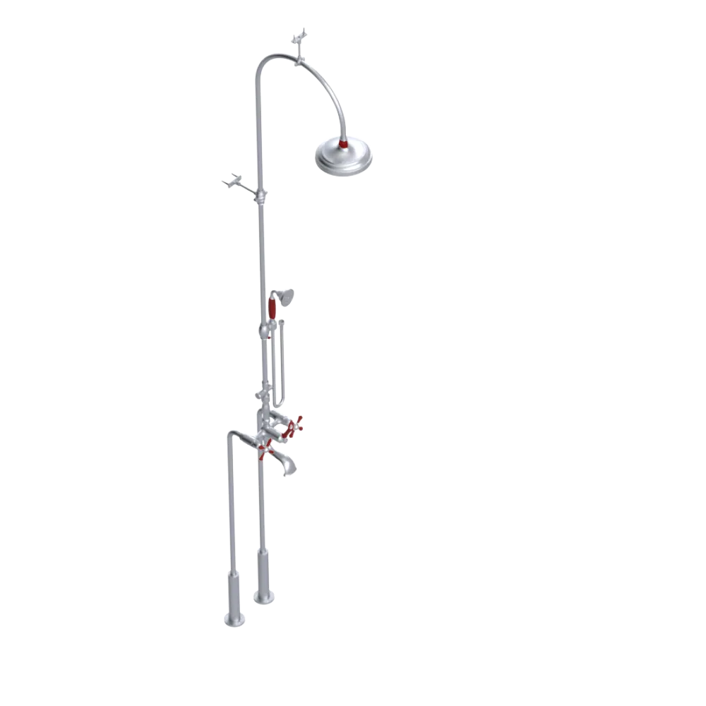 Rubinet Floor Mount Tub & Shower with hand held shower Satin Chrome