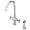 Rubinet Two Handle Single Hole Kitchen Set with LaSalle Spout with Hand Spray Satin Chrome