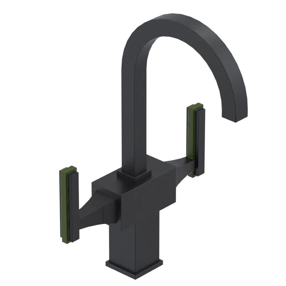 Rubinet Single Hole Dual Handle Lav. Set. (less drain) Matt Black