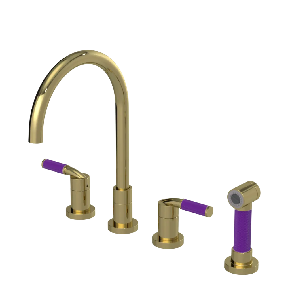 Rubinet Widespread Kitchen Set with Hand Spray Natural Brass