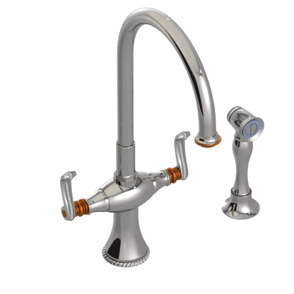 Rubinet Two Handle Single Hole Kitchen Set with Hand Spray Polished Nickel