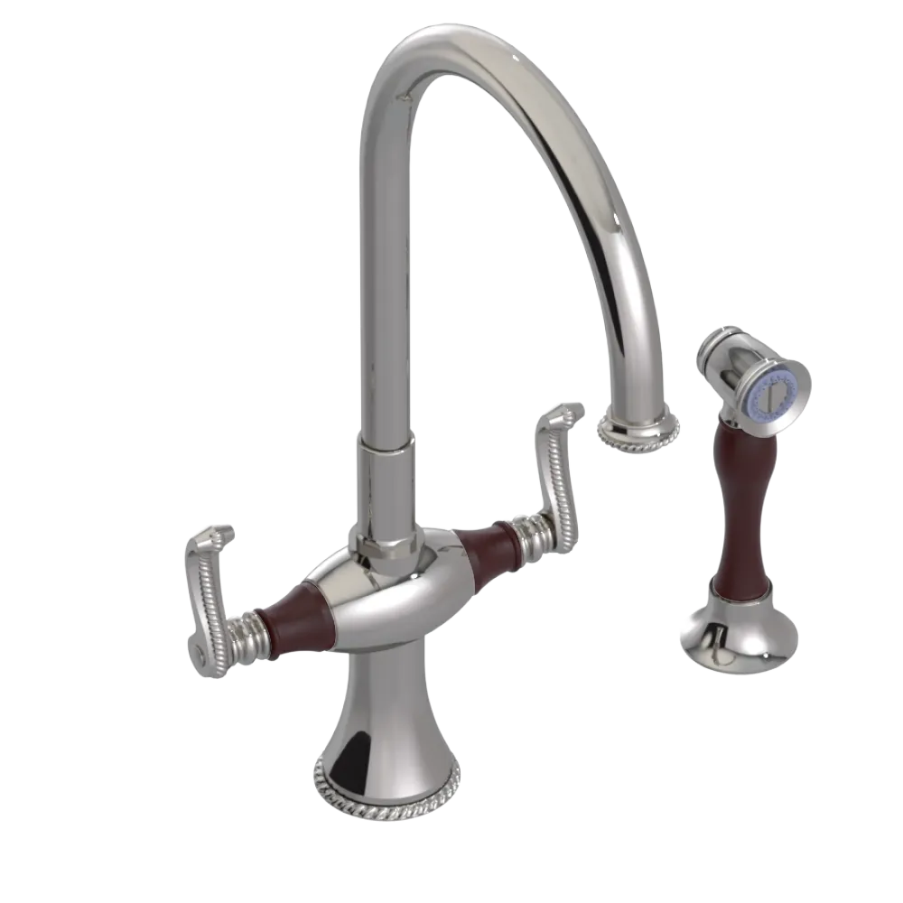 Rubinet Two Handle Single Hole Kitchen Set with Hand Spray Polished Nickel