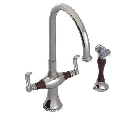 Rubinet Two Handle Single Hole Kitchen Set with Hand Spray Polished Nickel