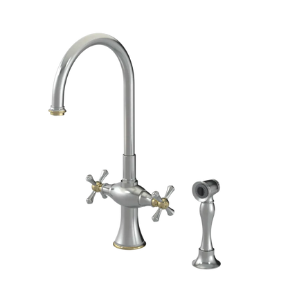 Rubinet Two Handle Single Hole Kitchen Set with Hand Spray Satin Nickel