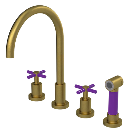 Rubinet Widespread Kitchen Set with LaSalle Spout with Hand Spray Antique Brass Matt