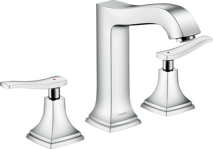 Hansgrohe Metropol Classic Widespread Faucet 160 with Lever Handles and Pop-Up Drain, 1.2 GPM