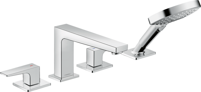 Hansgrohe Metropol 4-Hole Roman Tub Set Trim with Lever Handles and 1.75 GPM Handshower