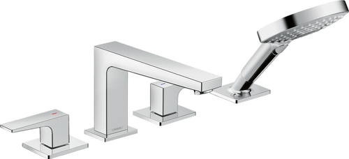 Hansgrohe Metropol 4-Hole Roman Tub Set Trim with Lever Handles and 1.75 GPM Handshower