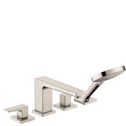 Hansgrohe Metropol 4-Hole Roman Tub Set Trim with Lever Handles and 1.75 GPM Handshower