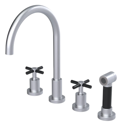 Rubinet Widespread Kitchen Set with LaSalle Spout with Hand Spray Satin Chrome