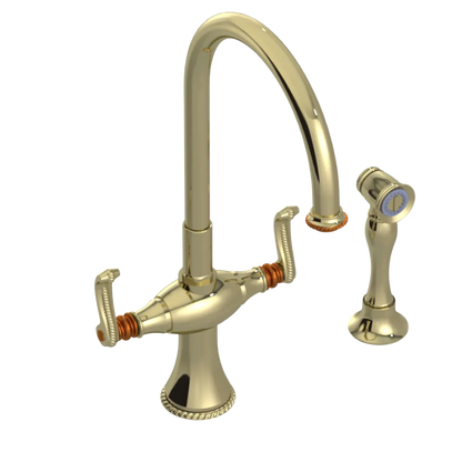 Rubinet Two Handle Single Hole Kitchen Set with Hand Spray Gold