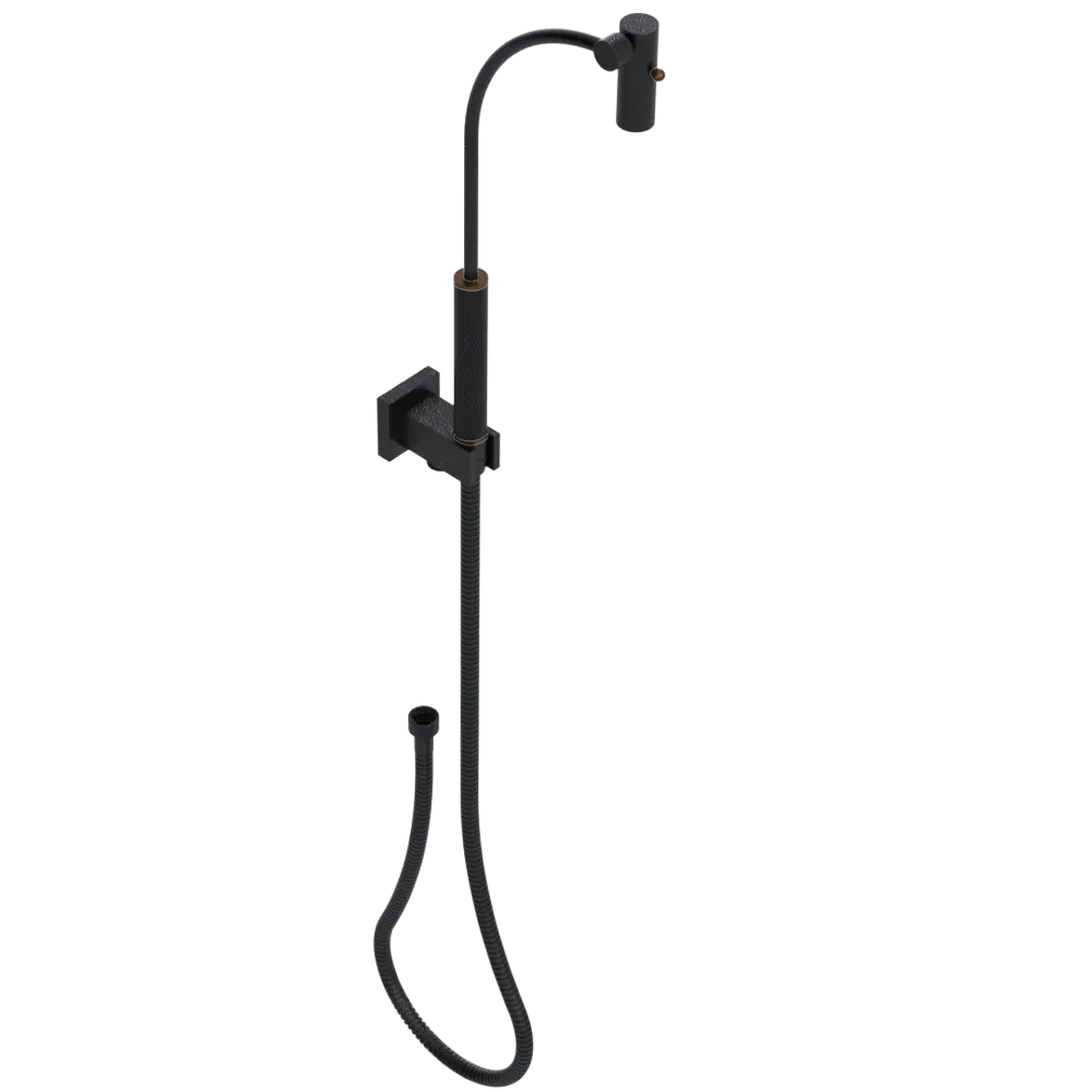 Rubinet Hand Held Shower Bidet with Extended Reach & Dual Function Spray Including Wall Bracket with Supply & Hose (Square) Matt Black
