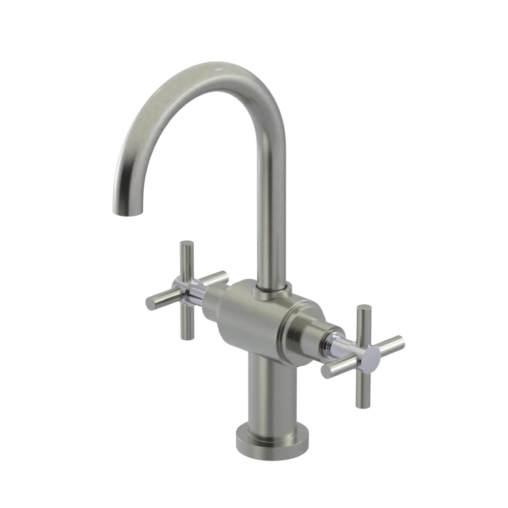 Rubinet Single Hole Dual Handle Lav. Set with LaSalle Spout (less drain) Satin Nickel