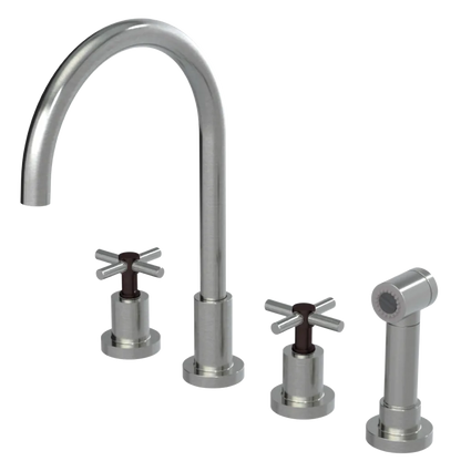 Rubinet Widespread Kitchen Set with LaSalle Spout with Hand Spray Satin Nickel