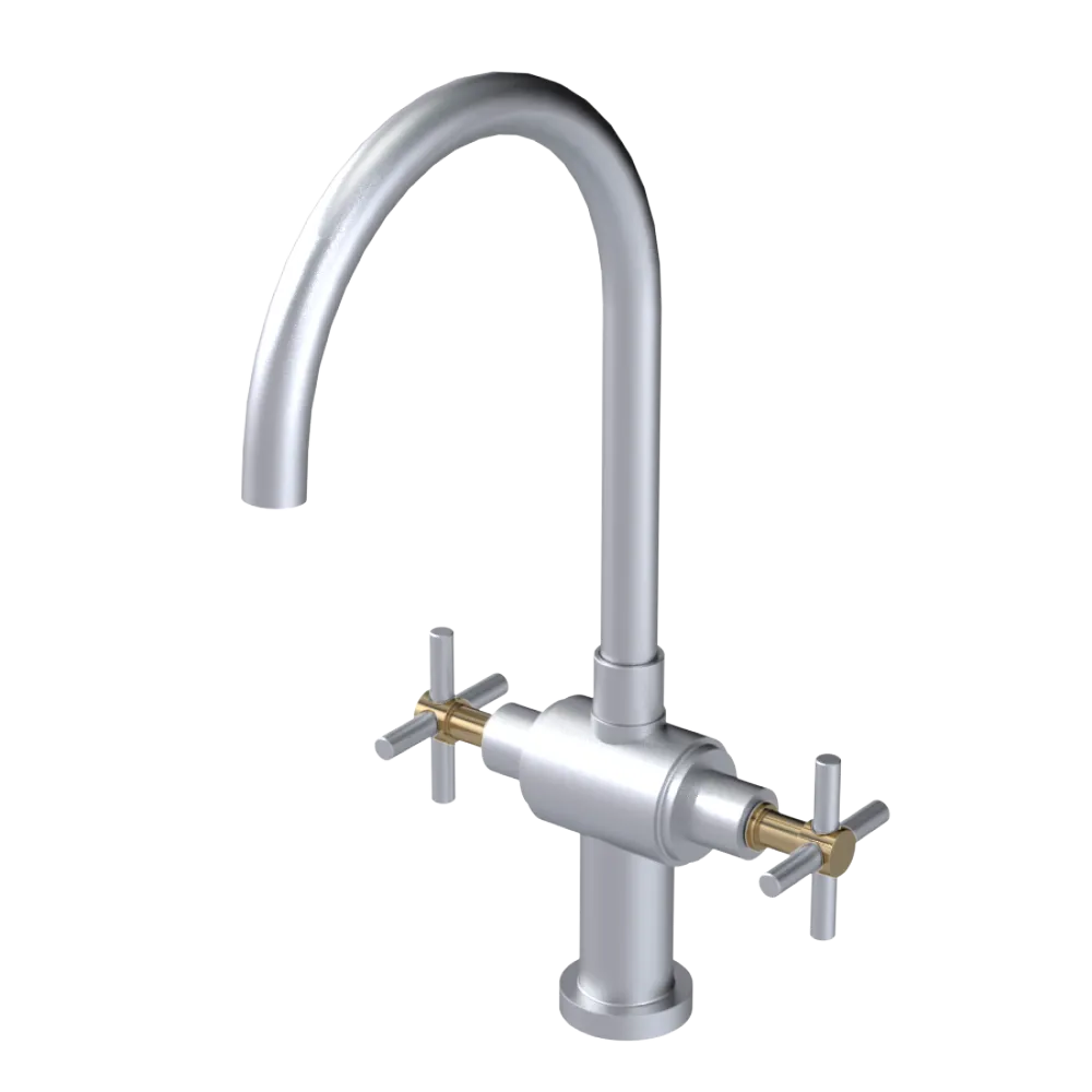 Rubinet Two Handle Single Hole Kitchen Set with LaSalle Spout Satin Chrome