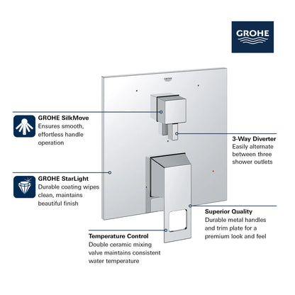Grohe Eurocube Pressure Balance Valve Trim With 3-Way Diverter With Cartridge