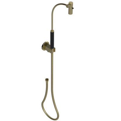 Rubinet Hand Held Shower Bidet with Extended Reach & Dual Function Spray Including Wall Bracket with Supply & Hose (Round) Natural Brass