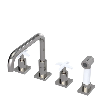 Rubinet Widespread Kitchen Set with Genesis Spout with Hand Spray Polished Nickel