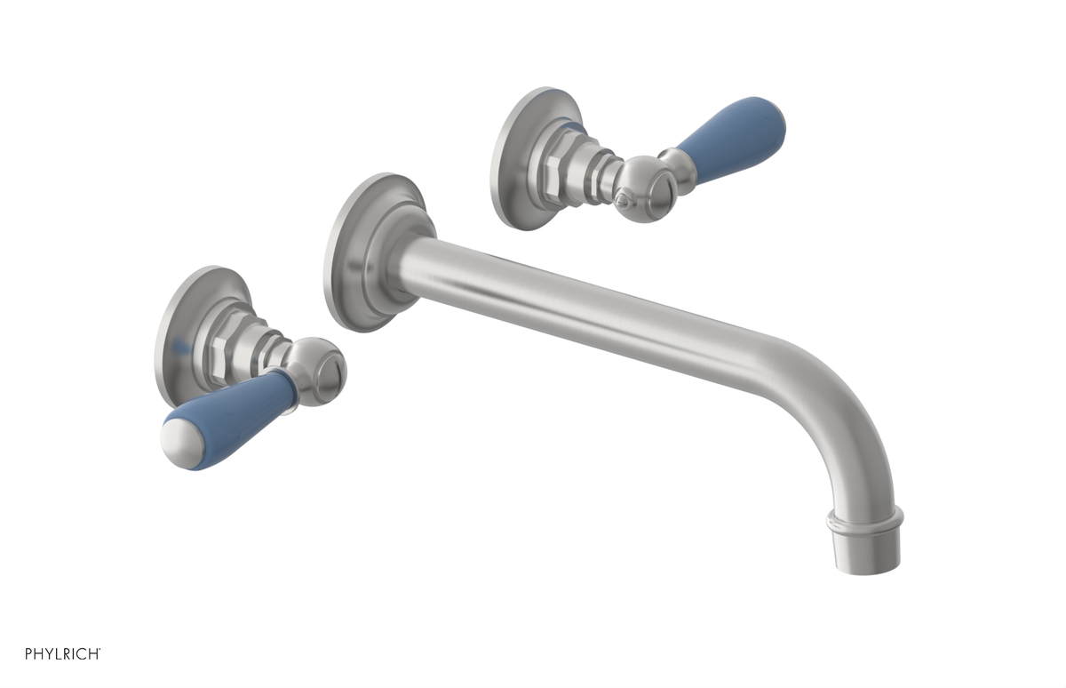 JAMESTOWN Wall Lavatory Set - 10" Spout - Lever Handle with "Light Blue" Accents 165-12-10
