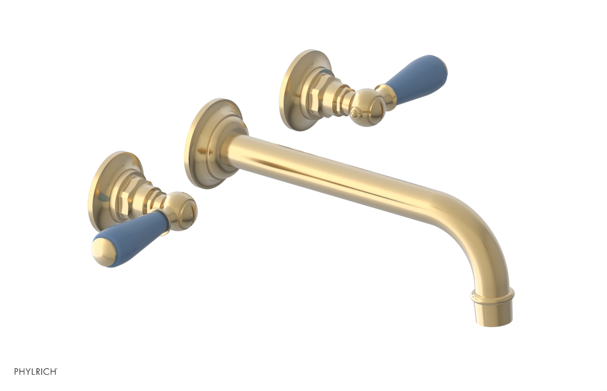 JAMESTOWN Wall Lavatory Set - 10" Spout - Lever Handle with "Light Blue" Accents 165-12-10