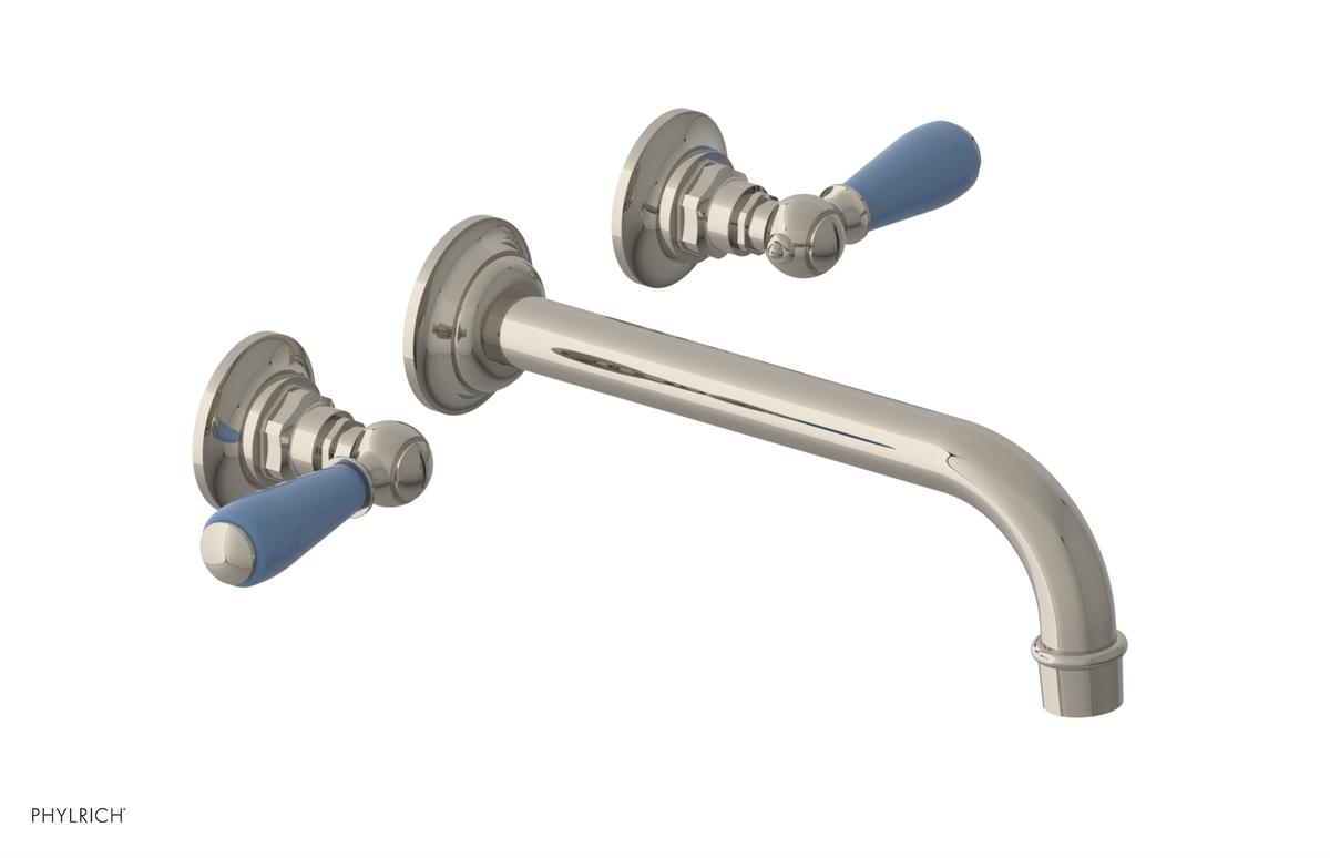 JAMESTOWN Wall Lavatory Set - 10" Spout - Lever Handle with "Light Blue" Accents 165-12-10
