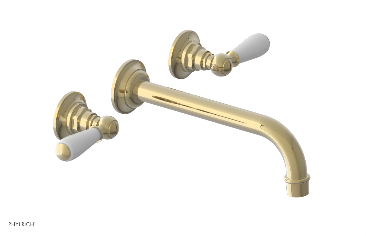 JAMESTOWN Wall Lavatory Set - 10" Spout - Lever Handle with "White" Accents 165-12-10