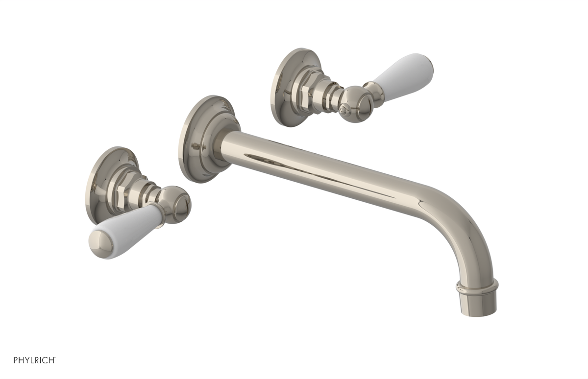 JAMESTOWN Wall Lavatory Set - 10" Spout - Lever Handle with "White" Accents 165-12-10