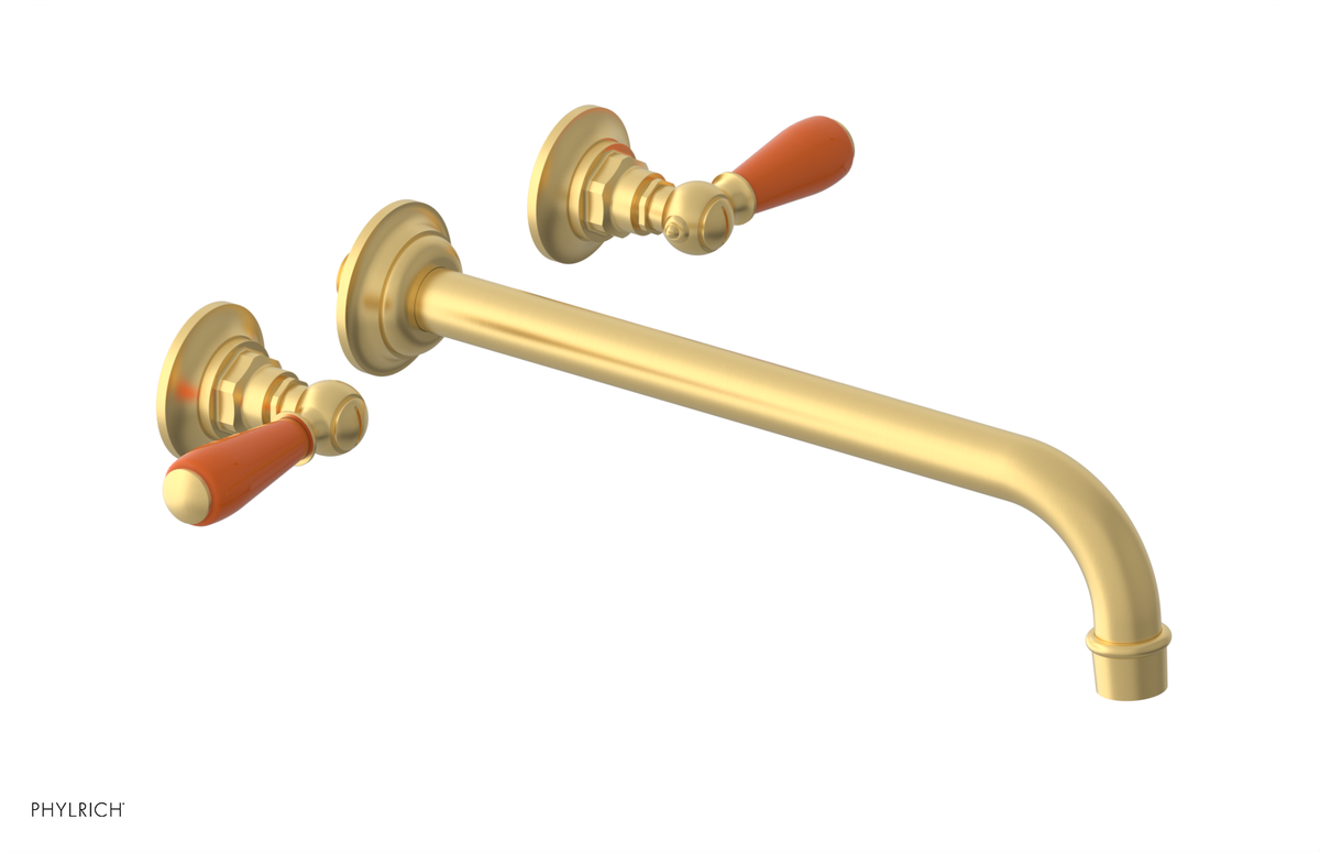 JAMESTOWN Wall Lavatory Set - 12" Spout - Lever Handle with "Orange" Accents 165-12-12