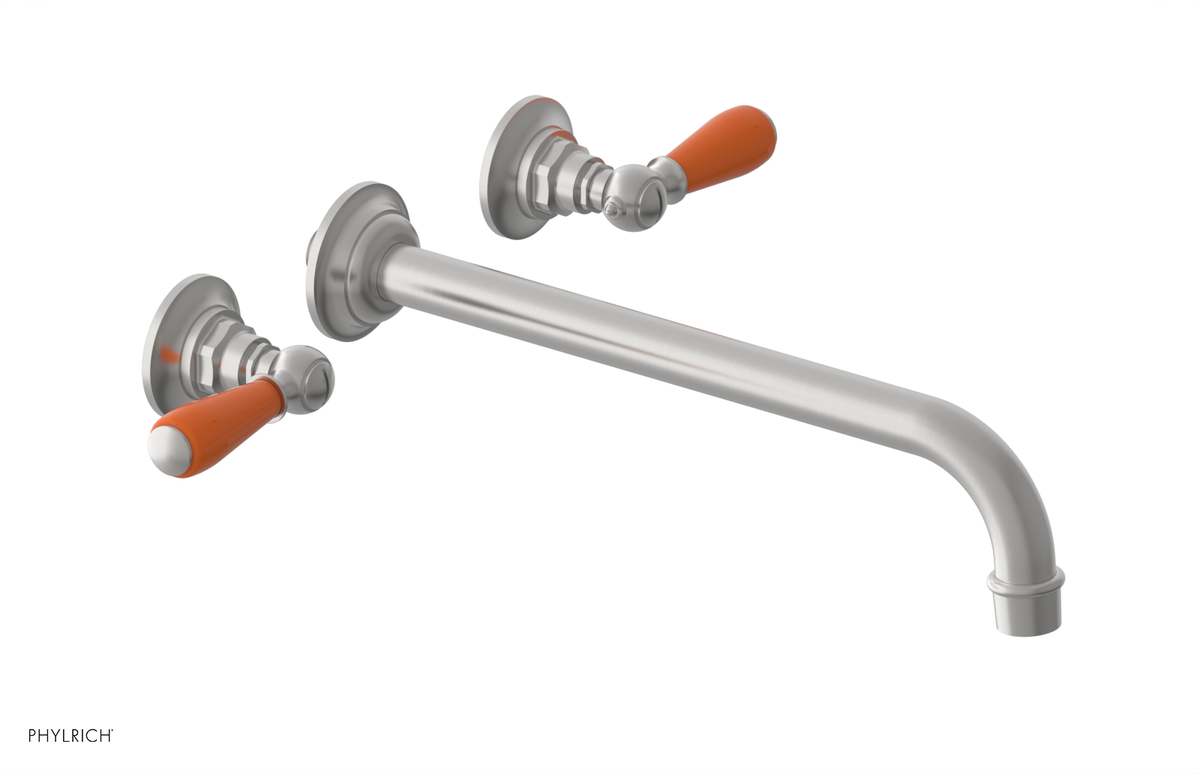 JAMESTOWN Wall Lavatory Set - 12" Spout - Lever Handle with "Orange" Accents 165-12-12
