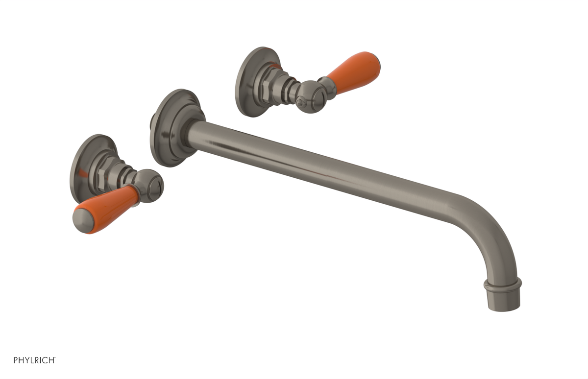 JAMESTOWN Wall Lavatory Set - 12" Spout - Lever Handle with "Orange" Accents 165-12-12