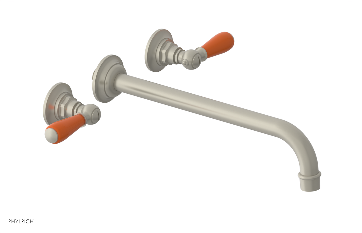 JAMESTOWN Wall Lavatory Set - 12" Spout - Lever Handle with "Orange" Accents 165-12-12