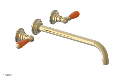 JAMESTOWN Wall Lavatory Set - 12" Spout - Lever Handle with "Orange" Accents 165-12-12
