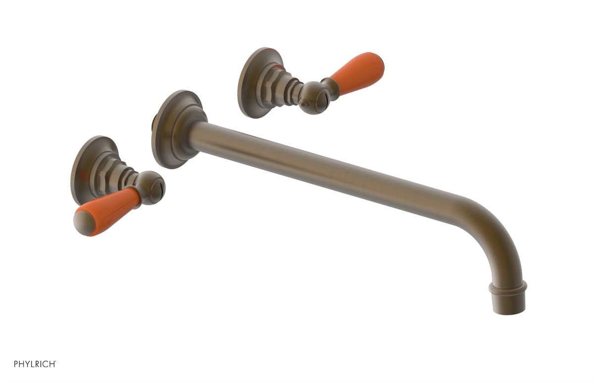 JAMESTOWN Wall Lavatory Set - 12" Spout - Lever Handle with "Orange" Accents 165-12-12