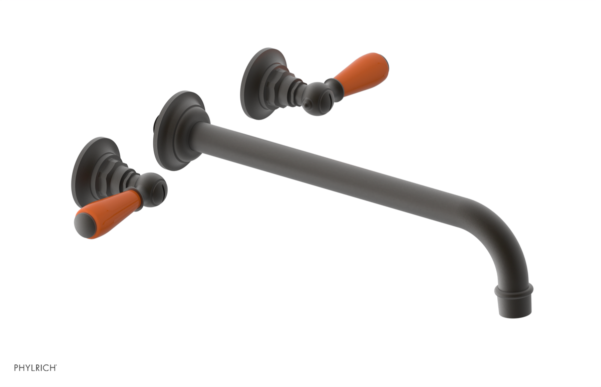 JAMESTOWN Wall Lavatory Set - 12" Spout - Lever Handle with "Orange" Accents 165-12-12