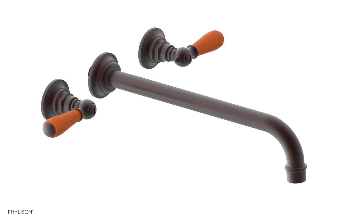 JAMESTOWN Wall Lavatory Set - 12" Spout - Lever Handle with "Orange" Accents 165-12-12