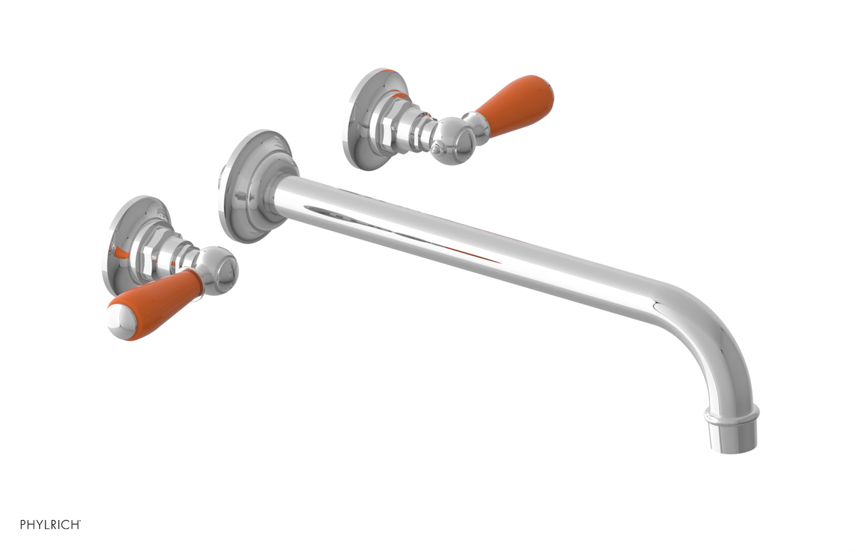 JAMESTOWN Wall Lavatory Set - 12" Spout - Lever Handle with "Orange" Accents 165-12-12