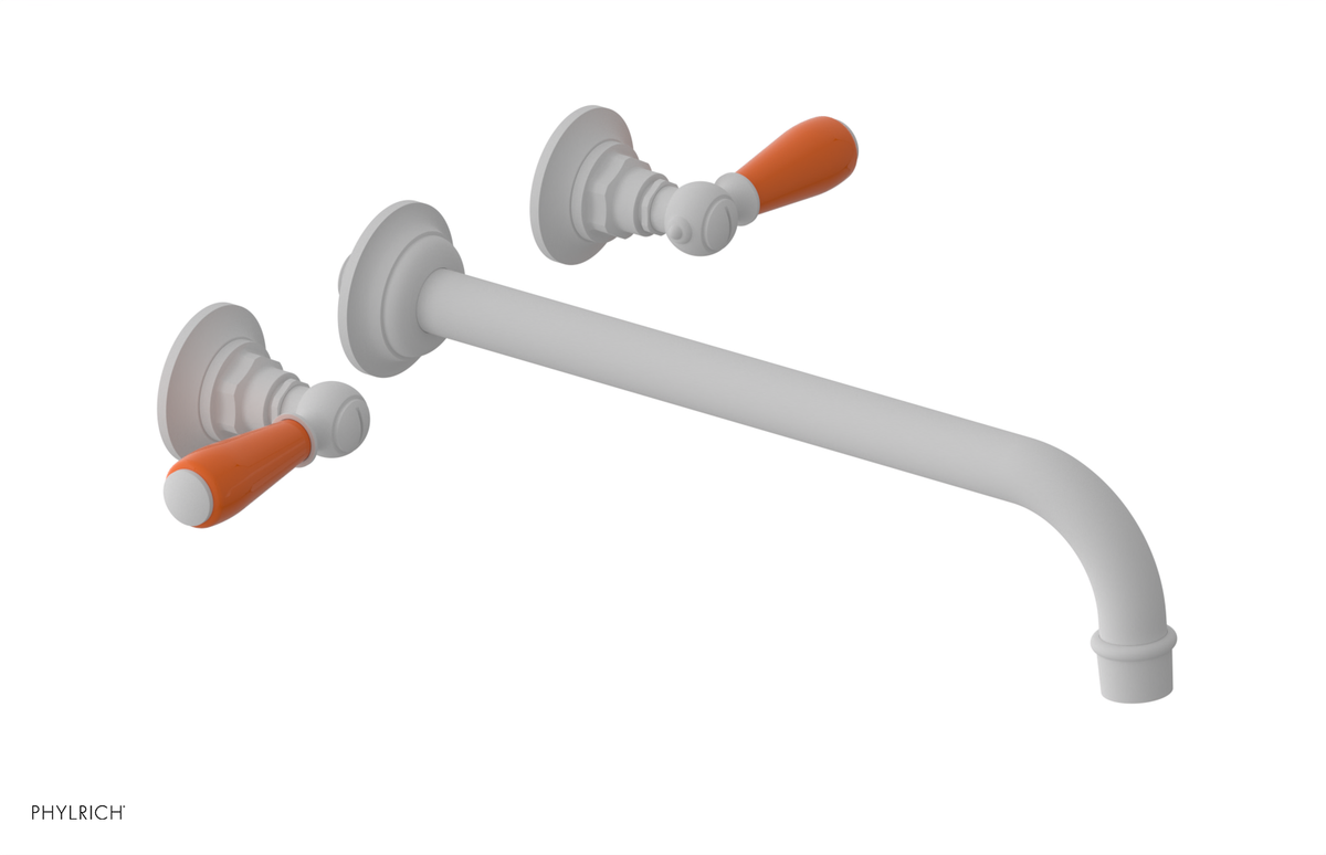 JAMESTOWN Wall Lavatory Set - 12" Spout - Lever Handle with "Orange" Accents 165-12-12