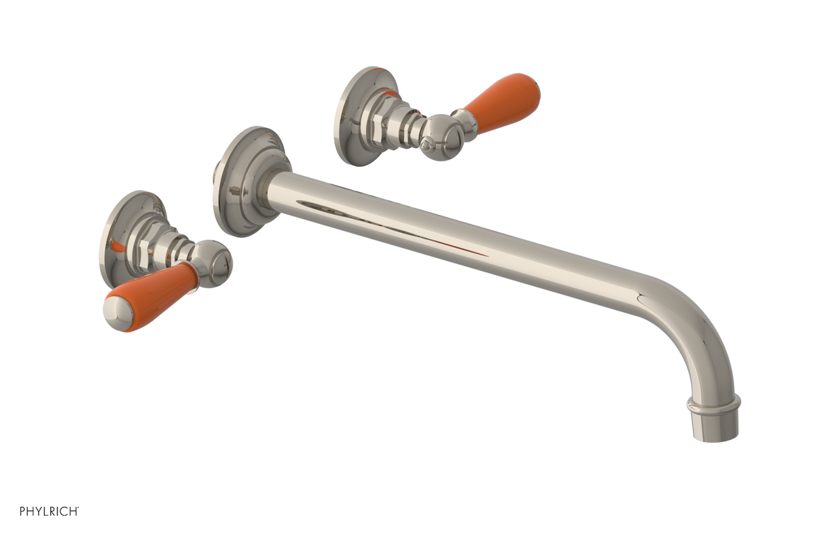 JAMESTOWN Wall Lavatory Set - 12" Spout - Lever Handle with "Orange" Accents 165-12-12