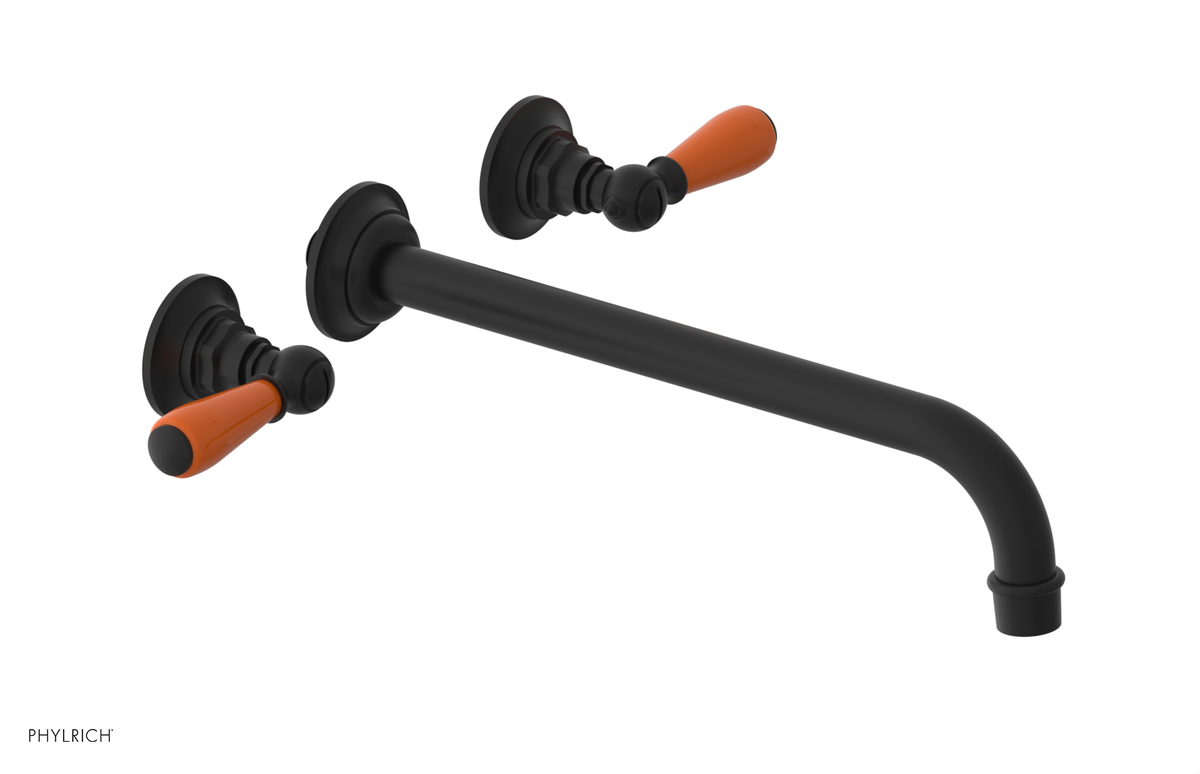 JAMESTOWN Wall Lavatory Set - 12" Spout - Lever Handle with "Orange" Accents 165-12-12