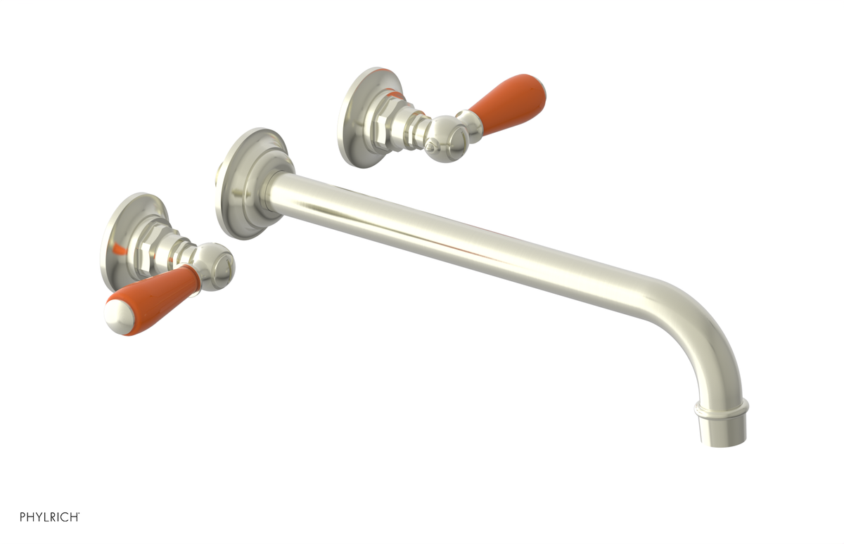 JAMESTOWN Wall Lavatory Set - 12" Spout - Lever Handle with "Orange" Accents 165-12-12