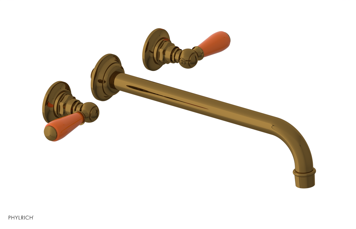 JAMESTOWN Wall Lavatory Set - 12" Spout - Lever Handle with "Orange" Accents 165-12-12