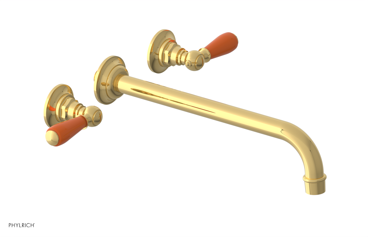 JAMESTOWN Wall Lavatory Set - 12" Spout - Lever Handle with "Orange" Accents 165-12-12