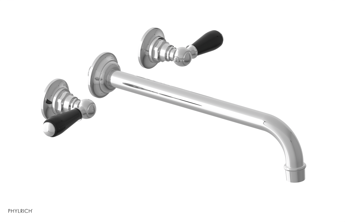 JAMESTOWN Wall Lavatory Set - 12" Spout - Lever Handle with "Black" Accents 165-12-12