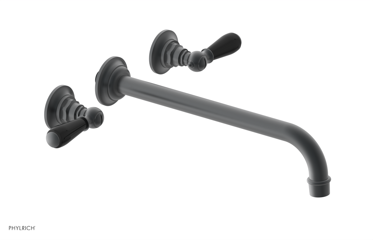 JAMESTOWN Wall Lavatory Set - 12" Spout - Lever Handle with "Black" Accents 165-12-12