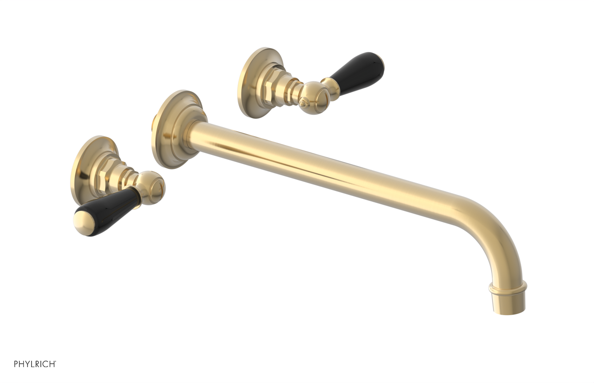 JAMESTOWN Wall Lavatory Set - 12" Spout - Lever Handle with "Black" Accents 165-12-12